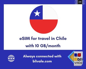 eSIM pour voyager au Chili. 10 Go à utiliser en 1 mois