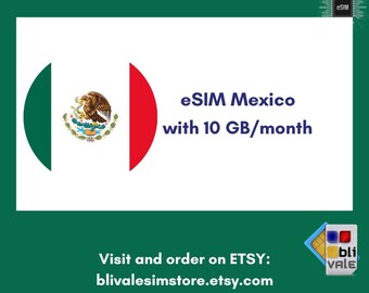 eSIM para viajar en México. 10GB para usar en 1 mes