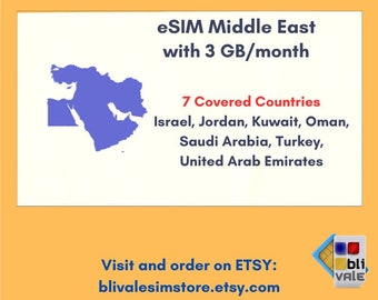 eSIM for the Middle East region which includes 7 countries. 3GB to use in 1 month