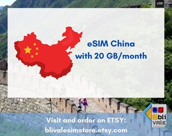 eSIM für Reisen in China. 20 GB in 1 Monat zu verwenden