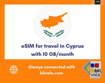 eSIM for travel in Cyprus. 10 GB to use in 1 month