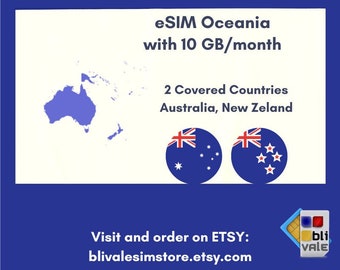 eSIM for the Oceania region which includes the countries Australia, New Zeland. 10GB to use in 1 month