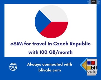 eSIM for travel in Czech Republic. 100GB to use in 1 month