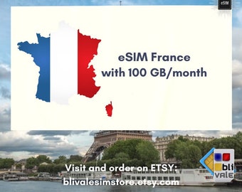 eSIM pour voyager en France. 100 Go à utiliser en 1 mois