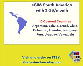 eSIM for the South America region which includes 10 countries. 3GB to use in 1 month