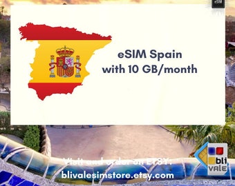 eSIM for travel in Spain. 10 GB to use in 1 month