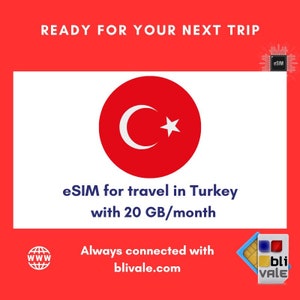 eSIM for travel in Turkey. 20GB to use in 1 month image 1