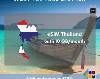 eSIM for travel in Thailand. 10GB to use in 1 month