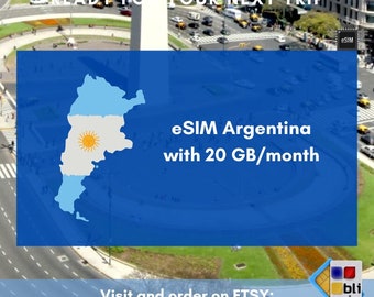 eSIM pour voyager en Argentine. 20 Go à utiliser en 1 mois
