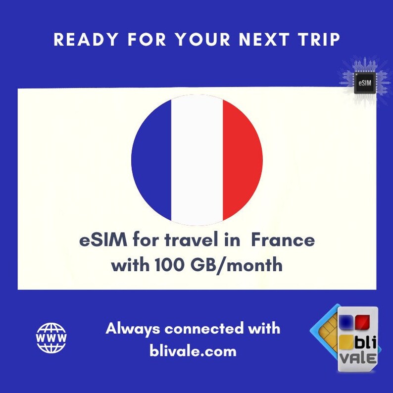 eSIM for travel in France. 100 GB to use in 1 month image 1
