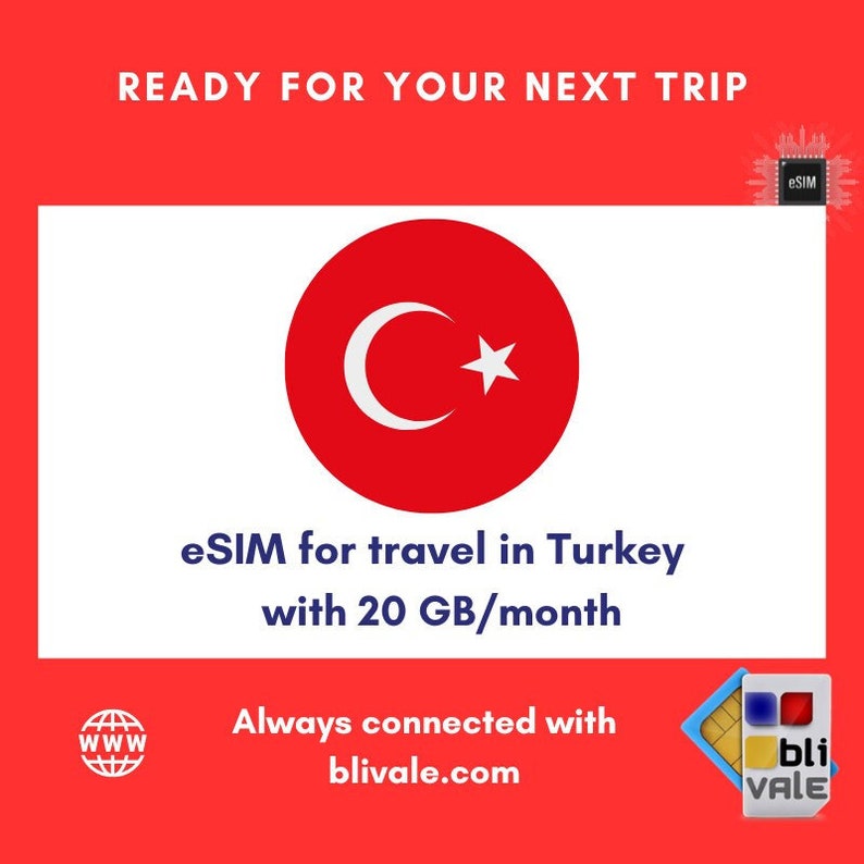 eSIM for travel in Turkey. 20GB to use in 1 month image 1