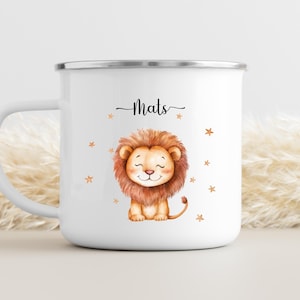 Lion children&#39;s mug personalized, enamel mug, baby gifts, enamel mug personalized, children&#39;s mug, mug children, camping mug kids