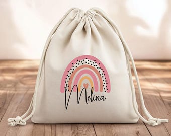 Personalized gym bag - rainbow pink - kindergarten - school - with name - sports bag - backpack - change of clothes - gym bag - kids