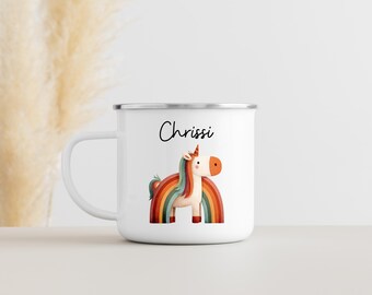 Unicorn mug personalized, enamel mug, baby gifts, enamel mug personalized, children's mug, children's mug, camping mug rainbow