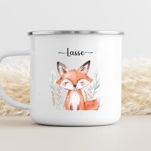 Fox children&#39;s mug personalized, enamel mug, baby gifts, enamel mug personalized, children&#39;s mug, mug children, camping mug child