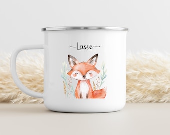 Fox children's mug personalized, enamel mug, baby gifts, enamel mug personalized, children's mug, mug children, camping mug child