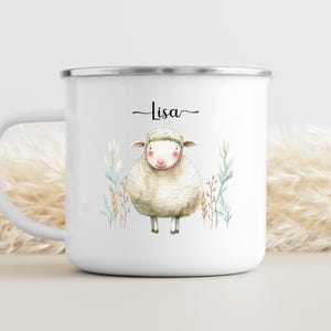 Sheep children&#39;s mug personalized, enamel mug, baby gifts, enamel mug personalized, children&#39;s mug, cup children, camping mug child