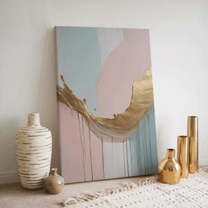 Canvas abstract painting, modern, gold pastel, painting, trendy colors art print, wall decoration framed canvas, pictures living room, art