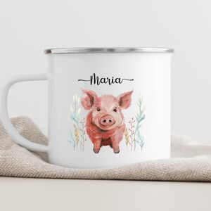 Pig children&#39;s mug personalized, enamel mug, baby gifts, enamel mug personalized, children&#39;s mug, mug children, camping child
