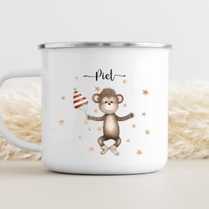 Monkey children&#39;s mug personalized, enamel mug, baby gifts, enamel mug personalized, children&#39;s mug, mug children, camping mug child