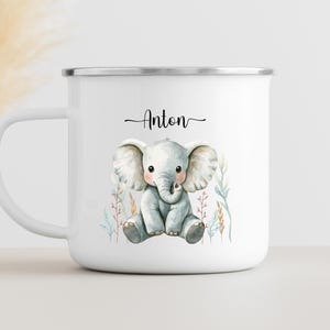 Elephant children&#39;s mug personalized, enamel mug, baby gifts, enamel mug personalized, children&#39;s mug, mug children, camping child