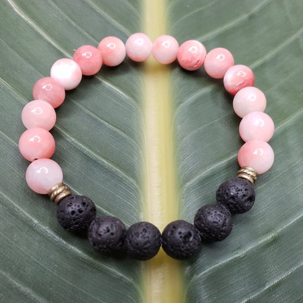 Pink Jade Stone Bracelet Lava Stone, Healing Protection, Self Growth, Everyday Bracelet, Stress Relief Gifts, Bracelet Healing Crystals