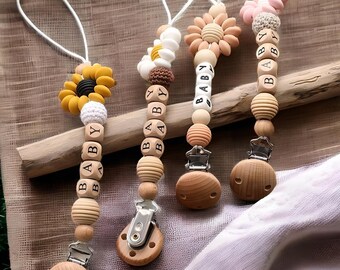 Personalized Pacifier Clip Custom Dummy Clip Personalised Name Baby Shower Gift Binky Holder Wooden Baby Boy Dummy Chain New Born Baby Gift