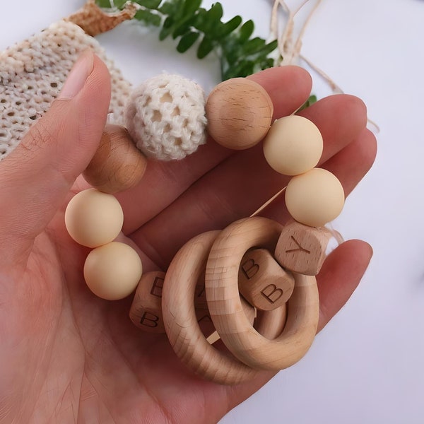 Baby Rattle Toy Personalized Baby Ring Toy Gift Wooden Ring with Name Custom Personalised Baby Accessories New Baby Shower Gift