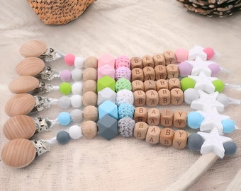 Clip per ciuccio porta ciuccio per bambino Clip per succhietto personalizzata Regalo personalizzato per baby shower Clip per ciuccio con perline con nome Regalo personalizzato per bambino