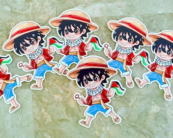 Pirate Holding Palestine Flag Sticker | Anime Sticker | Free Palestine Art | Water Resistant Glossy Sticker