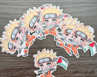 Yellow Hero Holding Palestine Flag Sticker | Naruto Anime Sticker | Free Palestine Art | Water Resistant Glossy Sticker