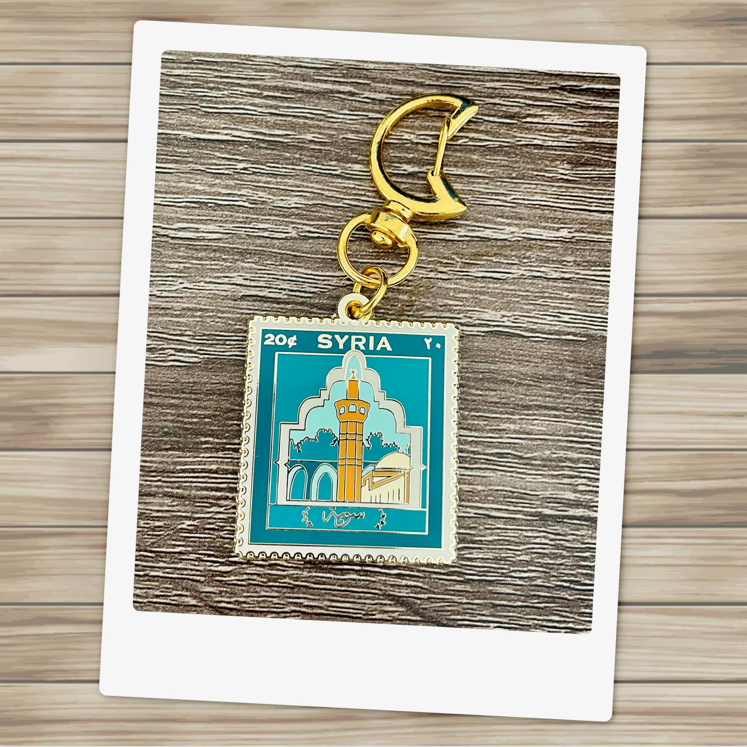 Syria Keychain | Umayyad Mosque Gold Enamel Keyring | Damascus Stamp ...