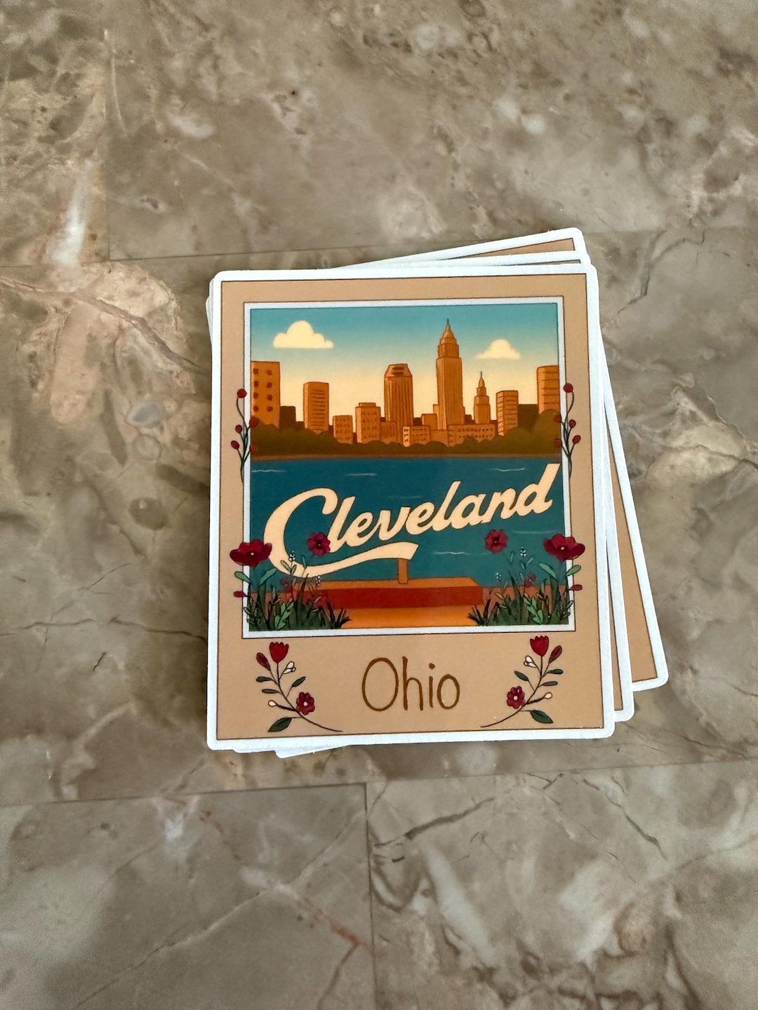 Cleveland Ohio Skyline Sticker | Vintage Travel Art | Midwest Aesthetic ...