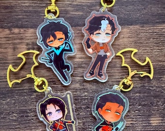 The Bird Boys Acrylic Keychain Set | Clear or Holographic | Gold Bat Clasp | 2.5” Double-Sided
