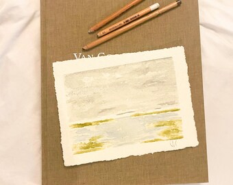 Hand-painted Marsh Watercolor | Blue & Green Seacape | Marshscape Painting | Unframed Original Art | Small Artwork | Beach House Decor