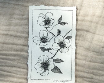 Dogwood Flower Charcoal Drawing | Floral Artwork | Dogwood Bloom | Feminine Flowers | Botanical Sketch | Unframed Art Gift | Housewarming