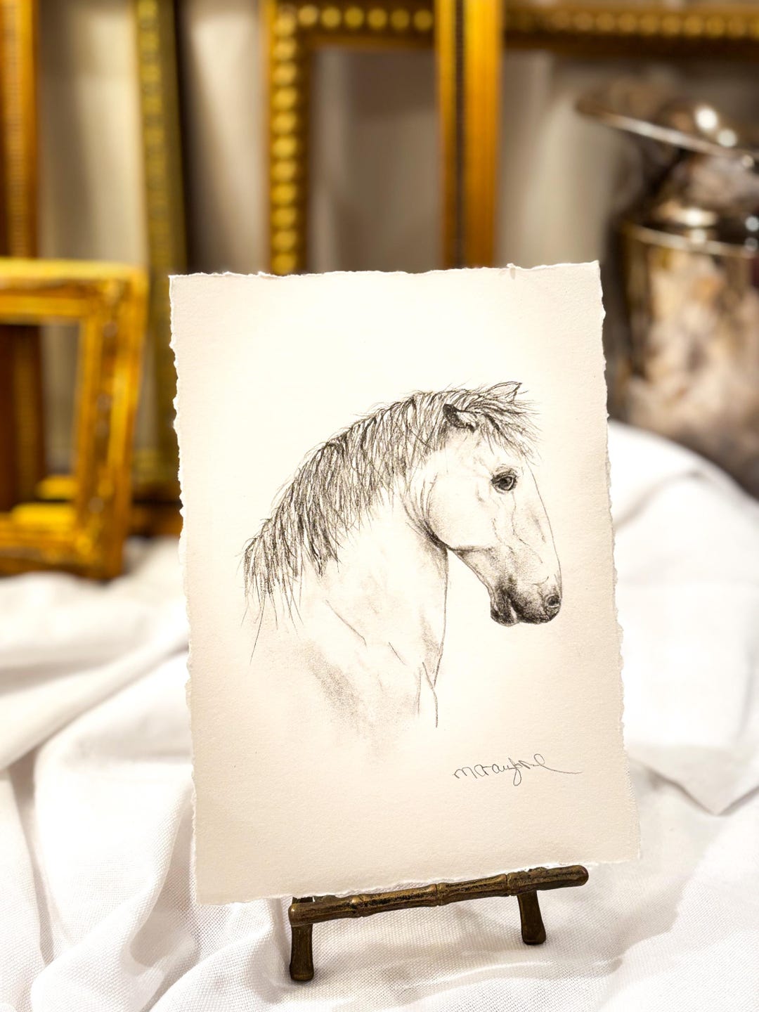 Horse Drawing Pencil Sketch - Original Equestrian Art on Handmade Paper ...