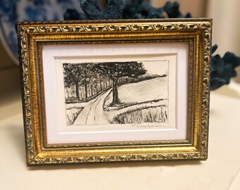 Handmade Landscape In Charcoal | Nature Trail Drawing | Monochrome Artwork | Signed Original Sketch | Black and White Illustration