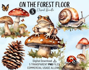 Forest Goblincore-clipartbundel: Toadstool-aquarel, png (digitale download)