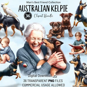 Lot de cliparts Kelpie australien, PNG de haute qualité, clipart aquarelle imprimable, téléchargement numérique, chambre de bébé, cartes, Invitations, créations artisanales
