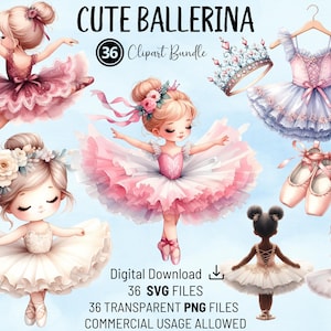 Pacchetto di clipart di ballerine carine - File digitali PNG e SVG per uso commerciale / Ideale per biglietti, camerette per bambini, inviti e artigianato