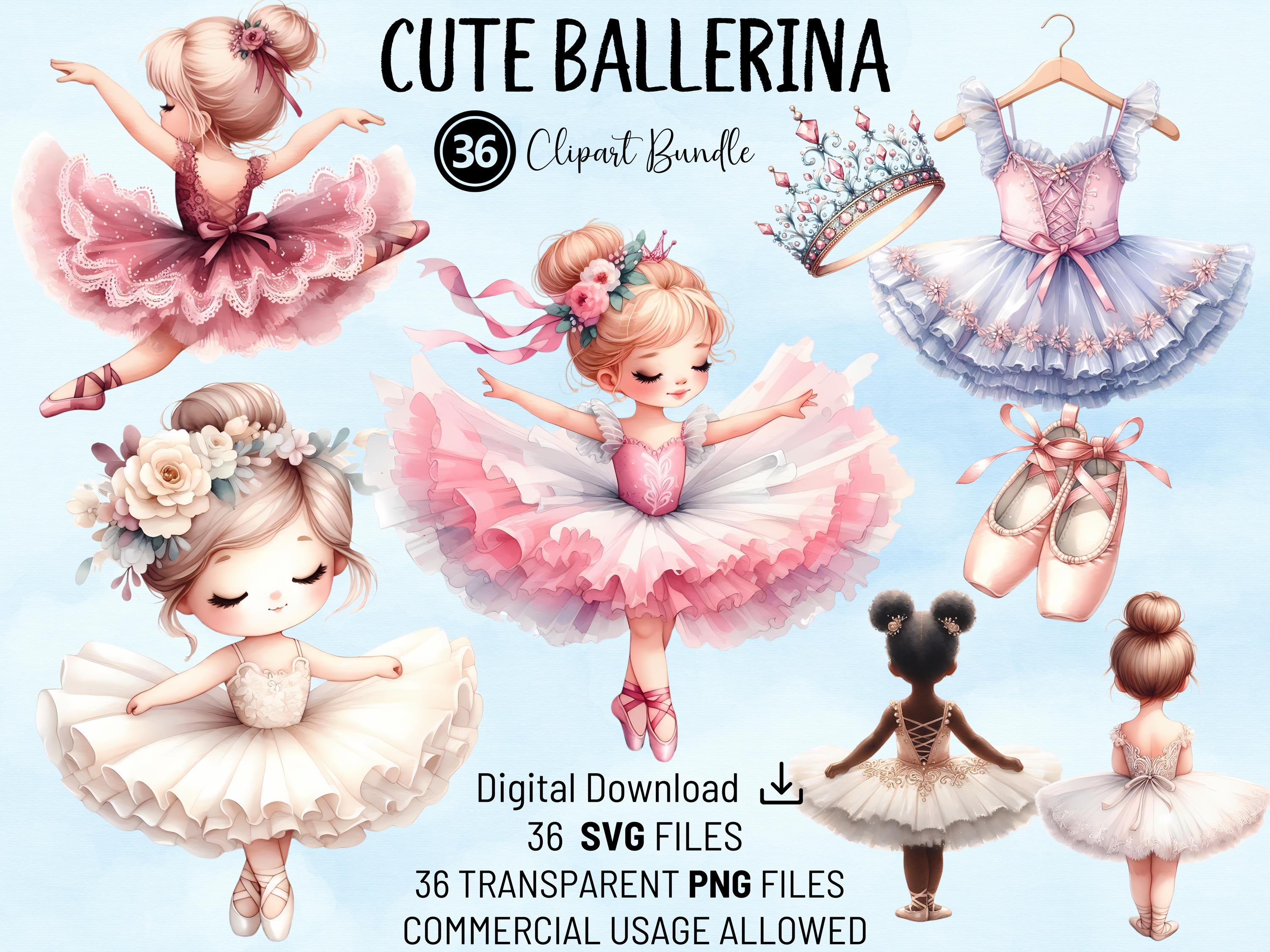 Cute Ballerina Clipart Bundle - PNG & SVG Digital Files for Commercial ...