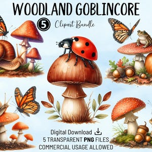 Woodland Goblincore clipartbundel, aquarel commercieel gebruik transparante png, voor ambacht, kaarten, plakboekpagina's, feestuitnodigingen, POD