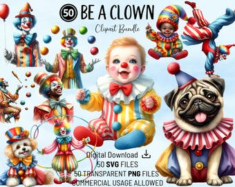 Clown Clipart Bundle: Circus PNG & SVG Files (Digital Download)