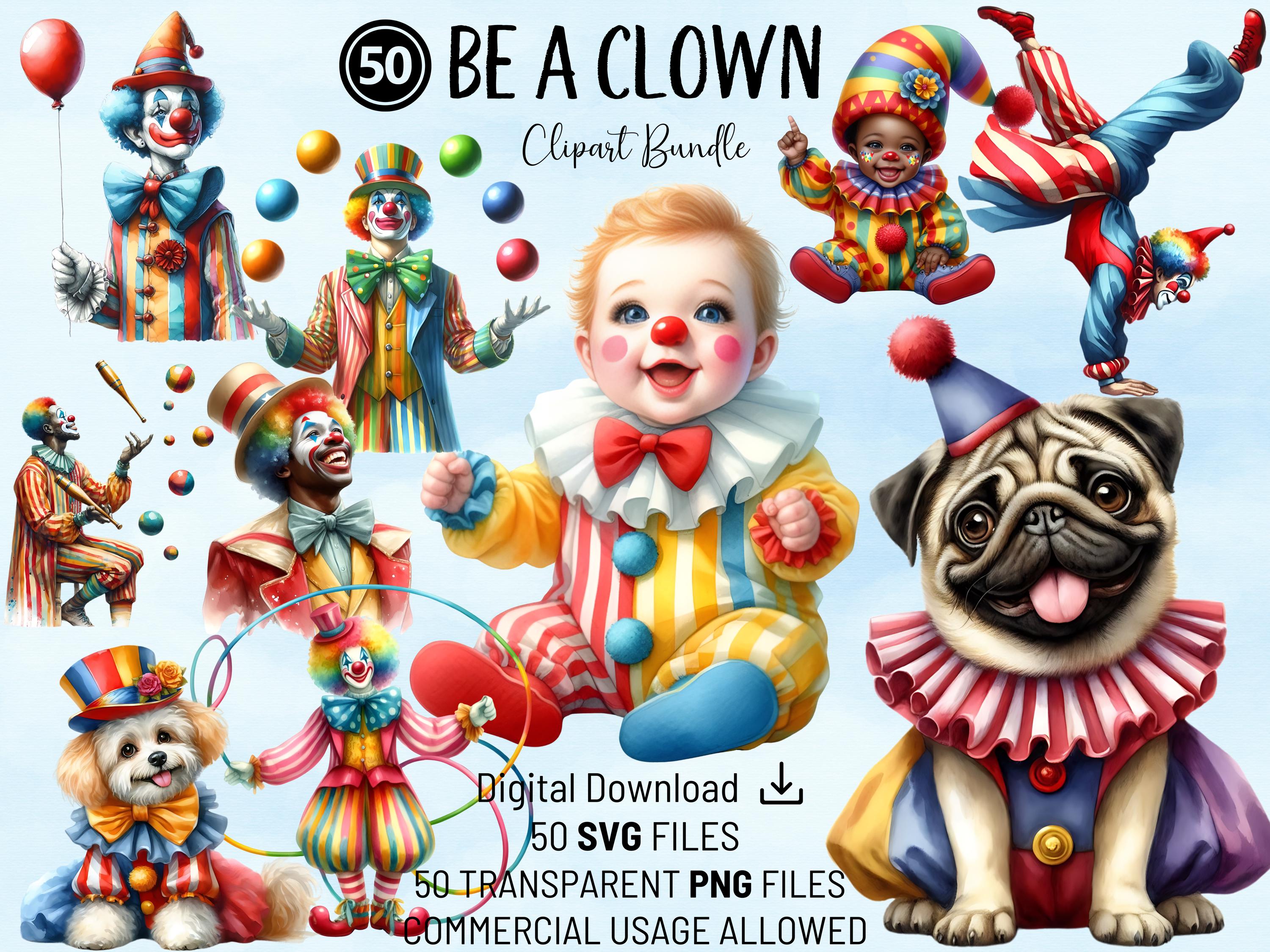 Clown Clipart Bundle: Circus PNG & SVG Files (digital Download) - Etsy