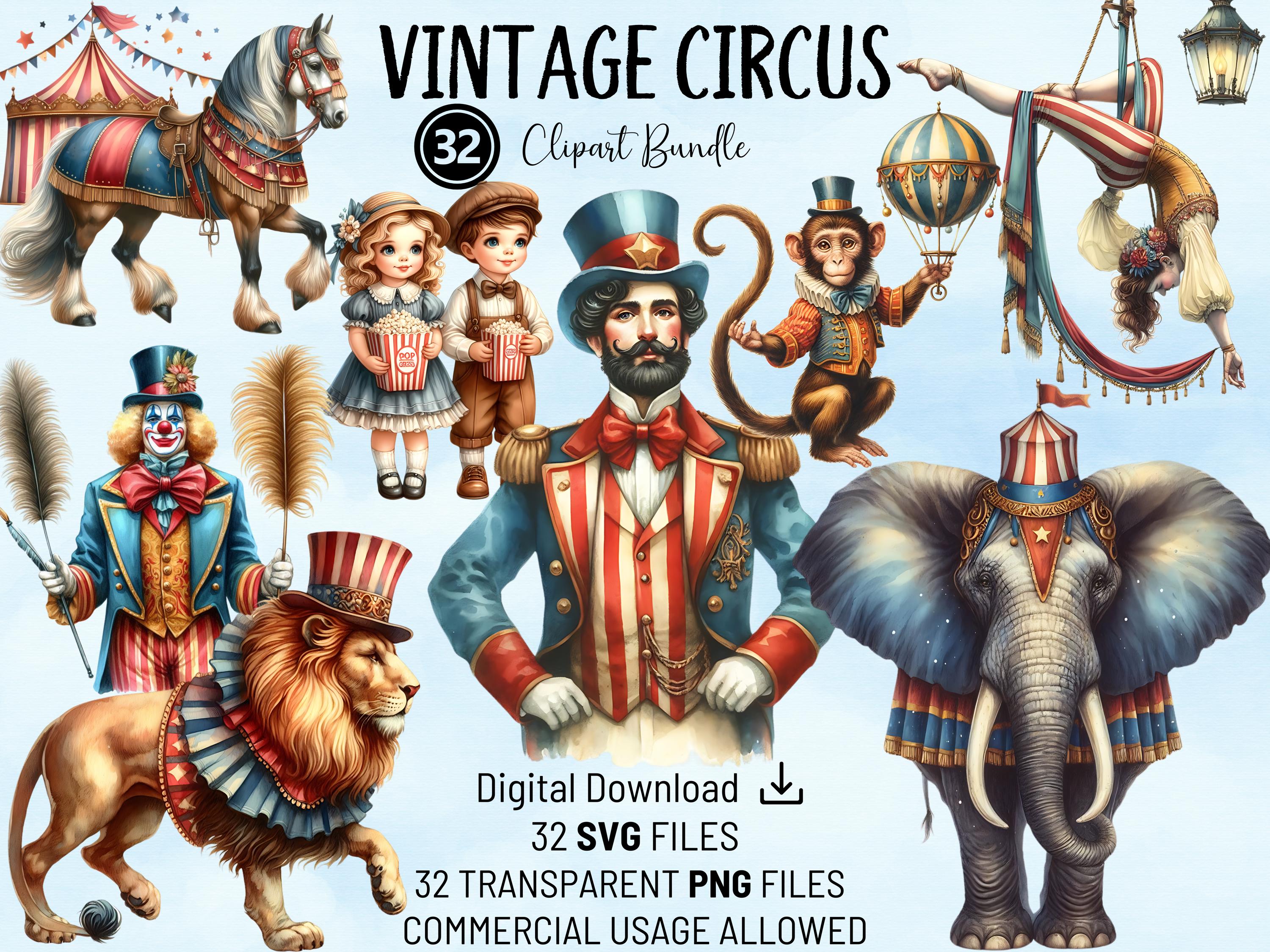 Vintage Circus Clipart Bundle: 32 PNG & SVG Files (commercial Use) - Etsy