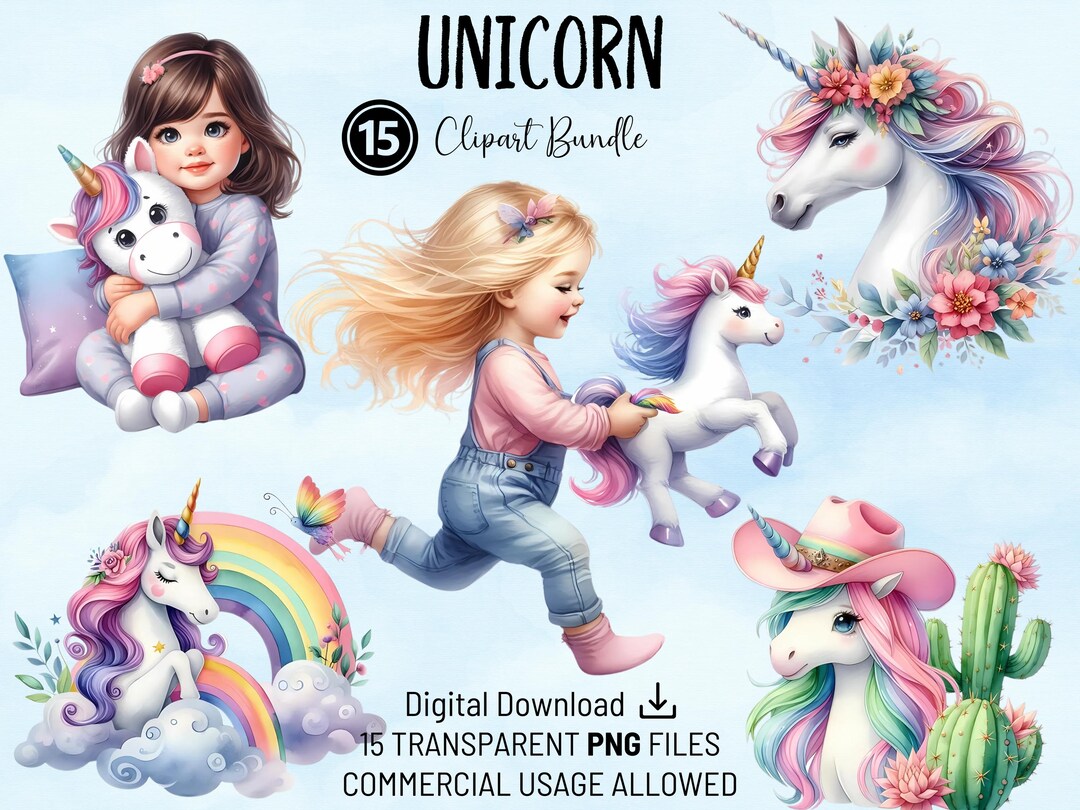 Watercolor Unicorn Clipart Bundle: Commercial Use PNG (digital Download ...