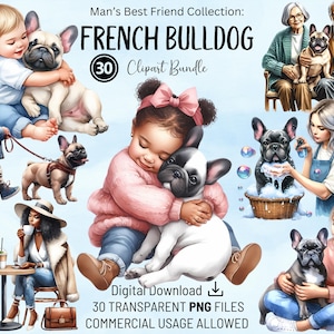 Französische Bulldogge Clipart Bundle: Herzerwärmende Momente für Karten, Einladungen, & Basteln. Sofortiger PNG Download. Perfekt für DIY Projekte!