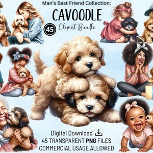 Cavoodle Clipart Bundle, Cavapoo, High Quality PNGs, Printable Watercolour Clipart, Digital Download, Nursery, Cards, Invitations, Craft