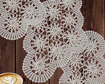 Handmade Crochet Lace Table Decor - Vintage White Cotton Thread Napkin - Triple Set Unique Design - Grandmother’s Make Nostalgic Decor